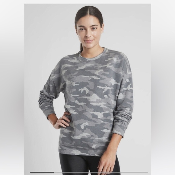 Athleta Tops - Athleta Camo Crewneck Balance Pullover Sweatshirt Grey Camo Size Medium Tall